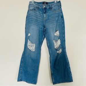 Hollister Jeans Womens 13R 31x31‎ High Rise Vtg  Baggy Distressed Light Wash.C79